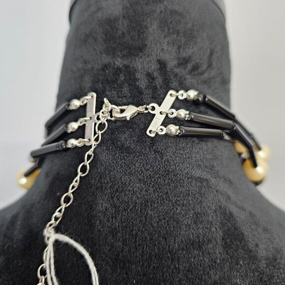 Vintage AVON NRT 3 Strand Retro Faux Turquoise & Pearl Black Bead Necklace - Picture 3 of 5